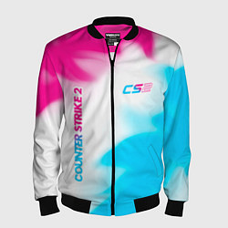 Бомбер мужской Counter Strike 2 neon gradient style: надпись, сим, цвет: 3D-черный
