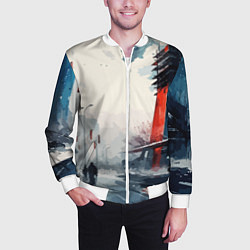 Бомбер мужской Наш город - коллекция Бело-сине-красный - Хуф и Ся, цвет: 3D-белый — фото 2