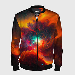 Бомбер мужской Небула в космосе в оранжевых тонах - нейронная сет, цвет: 3D-черный