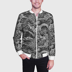 Бомбер мужской Черно-белый фон с элементами японской татуировки, цвет: 3D-белый — фото 2