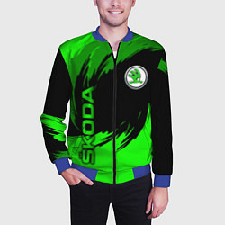Бомбер мужской Шкода - зеленые штрихи, цвет: 3D-синий — фото 2