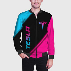 Бомбер мужской Tesla - neon gradient: надпись, символ, цвет: 3D-черный — фото 2