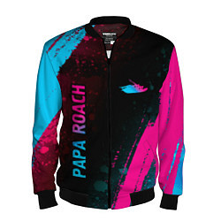 Бомбер мужской Papa Roach - neon gradient: надпись, символ, цвет: 3D-черный