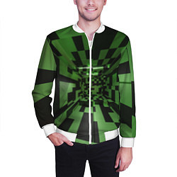 Бомбер мужской Чёрно-зелёный геометрический коридор, цвет: 3D-белый — фото 2
