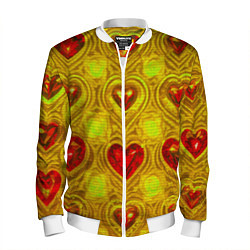 Бомбер мужской Узор рубиновые сердца, цвет: 3D-белый