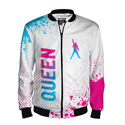 Бомбер мужской Queen neon gradient style: надпись, символ, цвет: 3D-черный