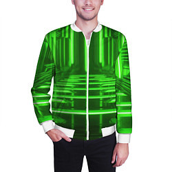 Бомбер мужской Зеленые световые объекты, цвет: 3D-белый — фото 2