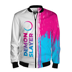 Бомбер мужской Demon Slayer neon gradient style: по-вертикали, цвет: 3D-черный