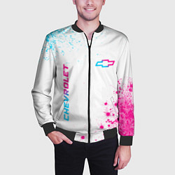 Бомбер мужской Chevrolet neon gradient style: надпись, символ, цвет: 3D-черный — фото 2