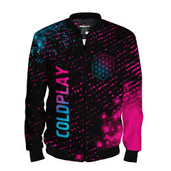 Бомбер мужской Coldplay - neon gradient: надпись, символ, цвет: 3D-черный