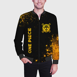 Бомбер мужской One Piece - gold gradient: надпись, символ, цвет: 3D-черный — фото 2