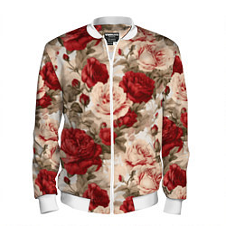 Бомбер мужской Розы паттерн, цвет: 3D-белый
