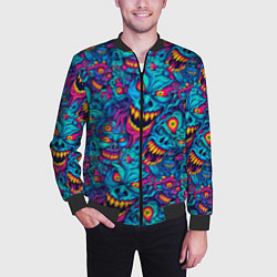 Бомбер мужской Неоновые монстры - graffiti art style pattern, цвет: 3D-черный — фото 2