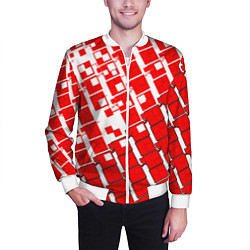 Бомбер мужской Киберпанк квадраты красные, цвет: 3D-белый — фото 2