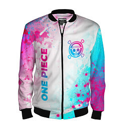 Бомбер мужской One Piece neon gradient style: надпись, символ, цвет: 3D-черный