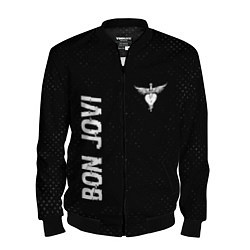 Бомбер мужской Bon Jovi glitch на темном фоне: надпись, символ, цвет: 3D-черный