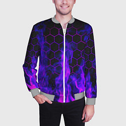 Бомбер мужской Неоновый огонь и соты, цвет: 3D-меланж — фото 2