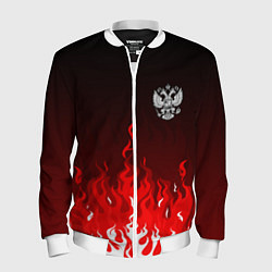 Бомбер мужской Герб РФ - красное пламя, цвет: 3D-белый