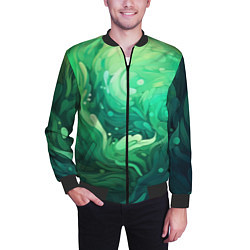 Бомбер мужской Зеленые абстрактные волны, цвет: 3D-черный — фото 2