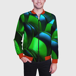 Бомбер мужской Зеленые абстрактные элементы, цвет: 3D-красный — фото 2