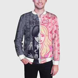 Бомбер мужской Барби и Уэнсдей - мои две личности: в стиле тату, цвет: 3D-белый — фото 2