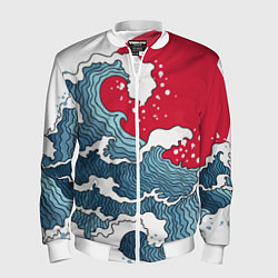 Бомбер мужской Страна восходящего солнца - большая волна, цвет: 3D-белый