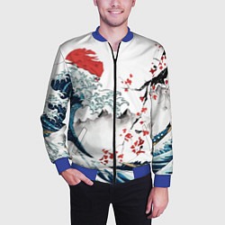 Бомбер мужской Хокусай большая волна в Канагаве - пародия укиё, цвет: 3D-синий — фото 2