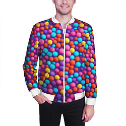 Бомбер мужской Паттерн разноцветные шарики - нейросеть, цвет: 3D-белый — фото 2