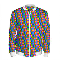 Бомбер мужской Разноцветные маленькие квадраты, цвет: 3D-белый