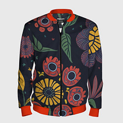 Бомбер мужской Простые цветы на глубоком синем, цвет: 3D-красный