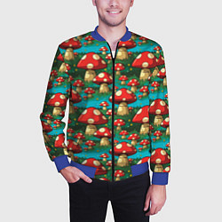 Бомбер мужской Мультяшный мухомор паттерн, цвет: 3D-синий — фото 2