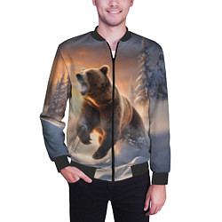 Бомбер мужской Бурый медведь в лесу, цвет: 3D-черный — фото 2