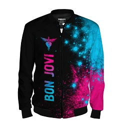 Бомбер мужской Bon Jovi - neon gradient: по-вертикали, цвет: 3D-черный