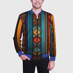 Бомбер мужской Этнический орнамент в вертикальную полоску, цвет: 3D-синий — фото 2