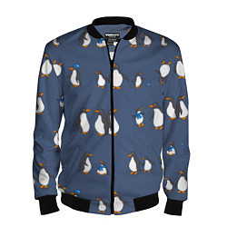 Бомбер мужской Забавное семейство пингвинов, цвет: 3D-черный