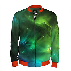 Бомбер мужской Бескрайний космос зелёный, цвет: 3D-красный
