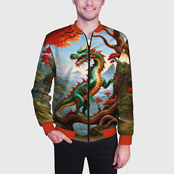 Бомбер мужской Зеленый деревянный дракон, цвет: 3D-красный — фото 2