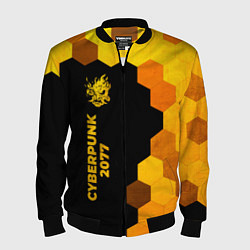 Мужской бомбер Cyberpunk 2077 - gold gradient по-вертикали
