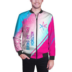 Бомбер мужской Bring Me the Horizon neon gradient style вертикаль, цвет: 3D-черный — фото 2