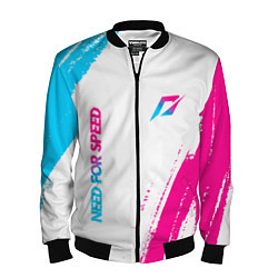 Бомбер мужской Need for Speed neon gradient style вертикально, цвет: 3D-черный