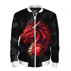 Бомбер мужской Красный дракон на полигональном черном фоне, цвет: 3D-белый