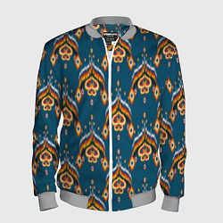 Мужской бомбер Узбекская имитация ткани икат - синий орнамент