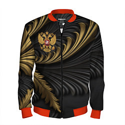Бомбер мужской Герб России черный и золотой фон, цвет: 3D-красный