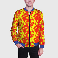 Бомбер мужской Красные фигуры на жёлтом фоне, цвет: 3D-синий — фото 2