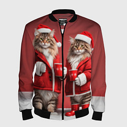 Мужской бомбер С новым котом - два кота в костюмах Санты