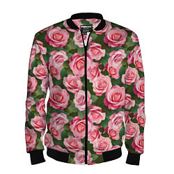 Бомбер мужской Розовые розы паттерн, цвет: 3D-черный