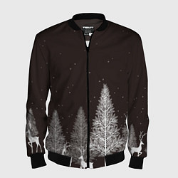 Бомбер мужской Олени в лесу, цвет: 3D-черный