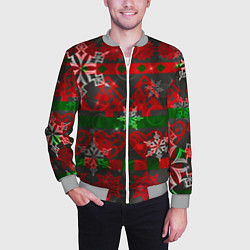 Бомбер мужской Рождественские узоры ёлки и снежинки, цвет: 3D-меланж — фото 2