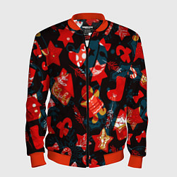 Мужской бомбер Рождественские узоры красные