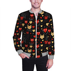 Бомбер мужской Паттерн с сердечками и котами валентинка, цвет: 3D-меланж — фото 2